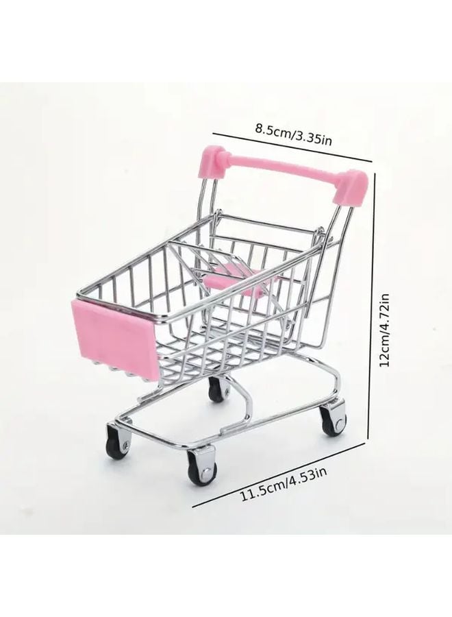Random Color Metal Mini Shopping Cart Organizer Foldable Desktop Storage Caddy - Image 3